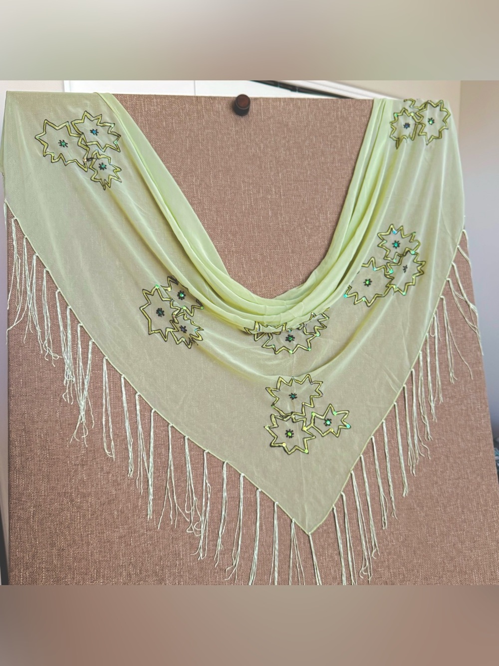 Costume embroidered sequin scarf with fringe tassels